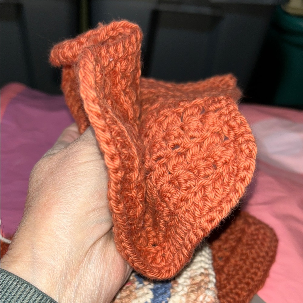 Handmade Crochet dish cloth Set in Rust and Blue with dish scrubby - Picture 3 of 5